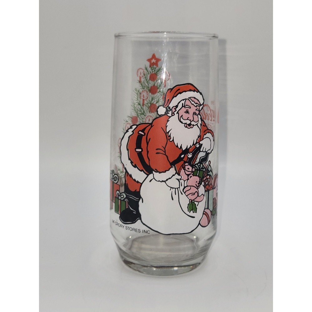 Vintage Coca Cola Santa Presents Gifts Christmas Tree Glass‎ 1983 McCrory Stores